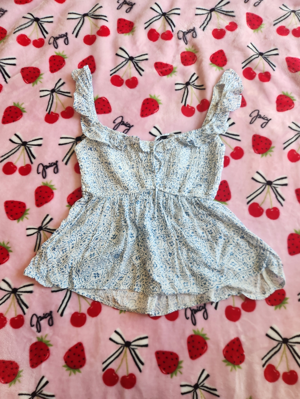 Hollister blue and white babydoll Easy Smocked off the shoulder top  Gyaru